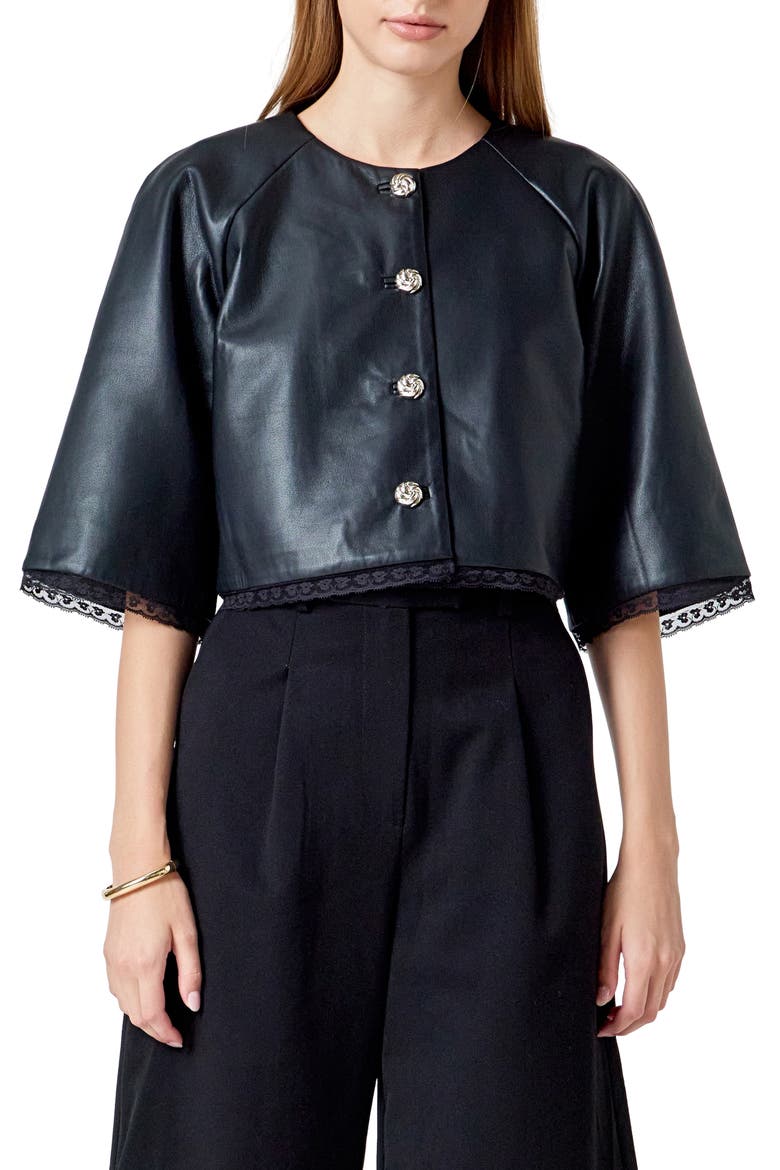 Faux Leather Crop Jacket, Main, color, BLACK