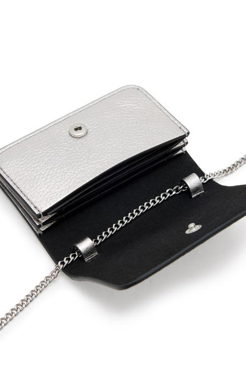 Allsaints Honore Grained Card Holder Crossbody In Silver