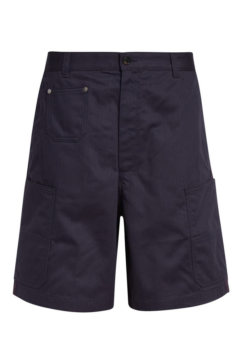 Herringbone Denim Cargo Bermuda Shorts, Alternate, color, NAVY