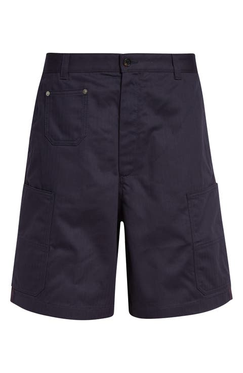 Herringbone Denim Cargo Bermuda Shorts