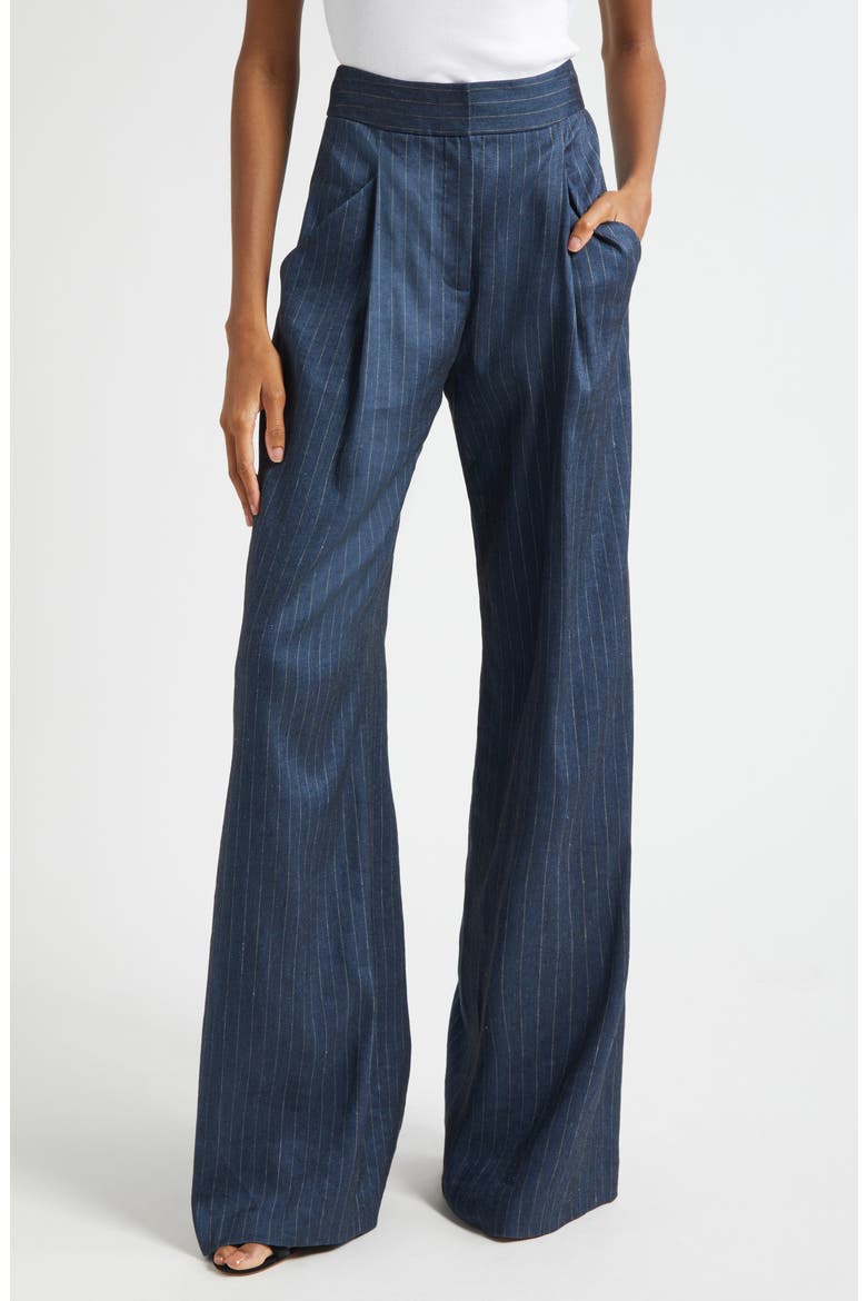 Rimini Pinstripe Linen Blend Wide Leg Pants, Main, color, BLUE DOVE