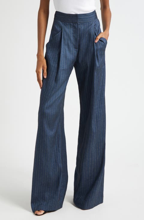 Rimini Pinstripe Linen Blend Wide Leg Pants