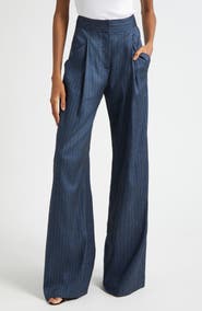 Veronica Beard Rimini Pinstripe Linen Blend Wide Leg Pants