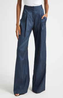 Veronica Beard Rimini Pinstripe Linen Blend Wide Leg Pants