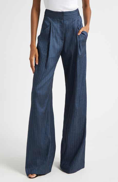 Veronica Beard Rimini Pinstripe Linen Blend Wide Leg Pants