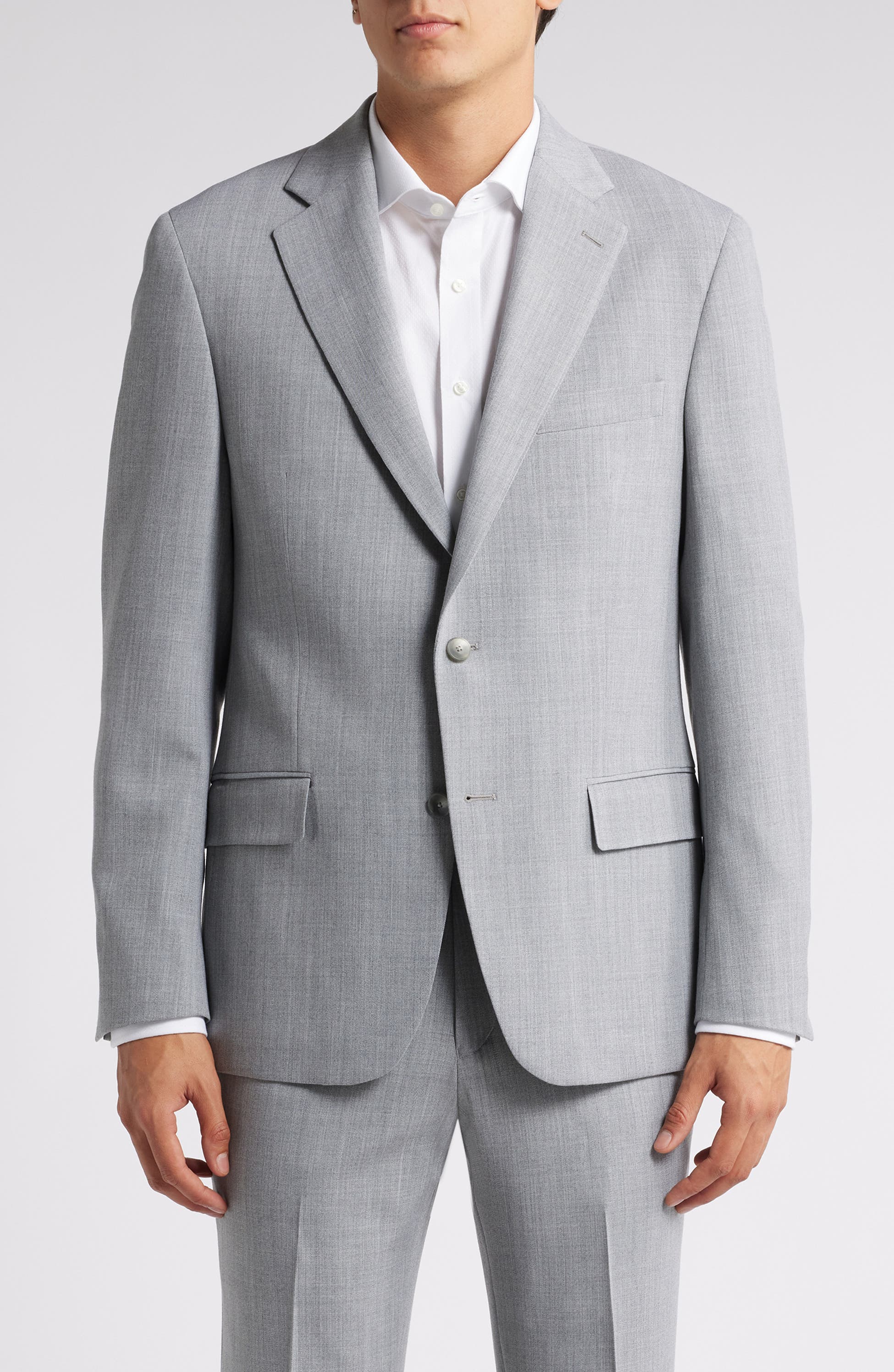 Classic Heathered Grey Stretch Wool Suit