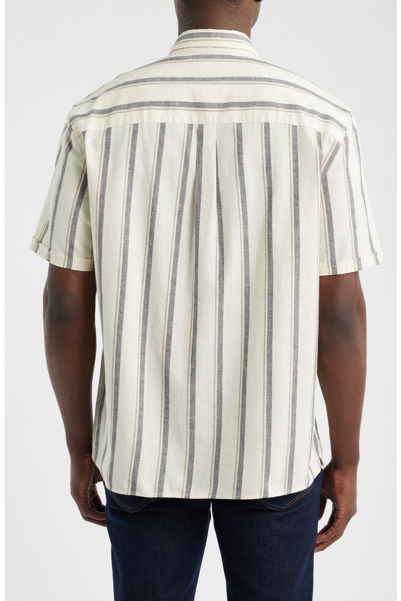 Barkend Stripe Summer Short Sleeve Cotton & Linen Button-Up Shirt, Alternate, color, WHISPER WHITE