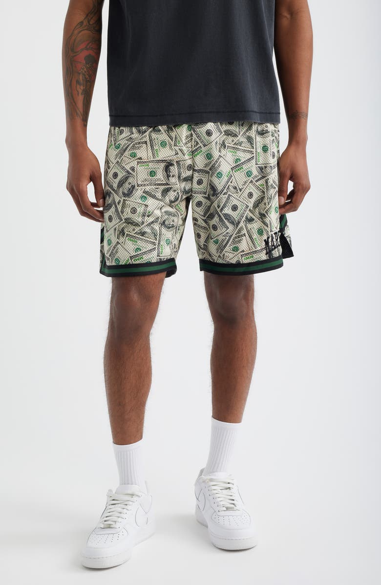 MARKET Money Arc Perforated Game Shorts, Main, color, Green Multi