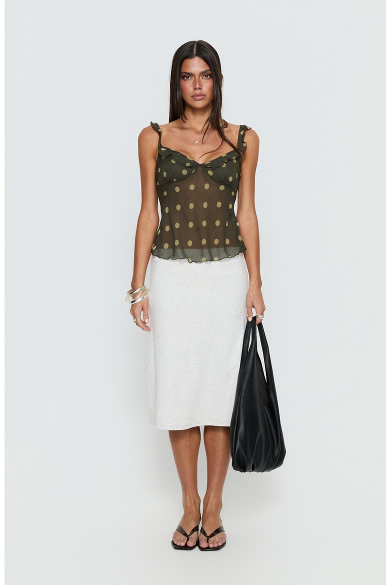 Zayliah Frill Detail Polka Dot Top, Alternate, color, GREEN POLKA
