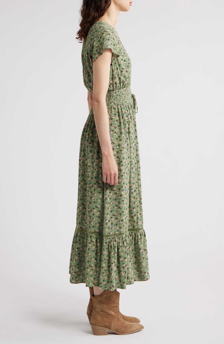 Treasure & Bond Print Smocked Waist Ruffle Hem Maxi Dress, Alternate, color, Olive- Rust Elaine Geo