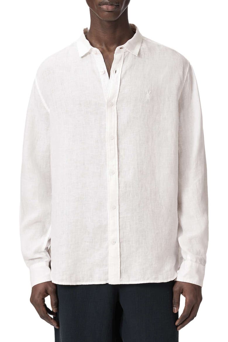 Loom Linen Button-Up Shirt, Main, color, WHITE