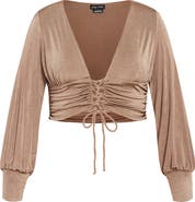 City Chic Maren Long Sleeve Lace-Up Crop Top