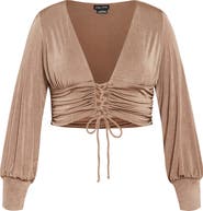 City Chic Maren Long Sleeve Lace-Up Crop Top