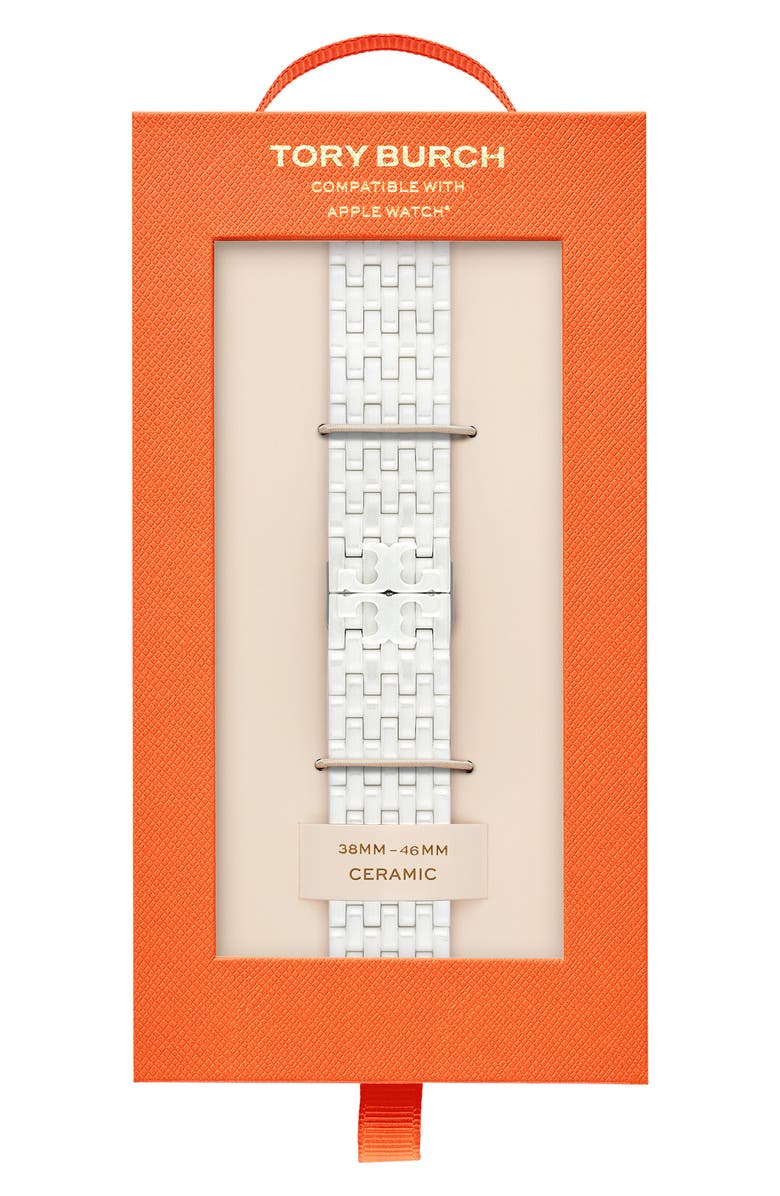 Tory Burch The Eleanor Ceramic 18mm Apple Watch<sup>®</sup> Bracelet Watchband, Alternate, color, White