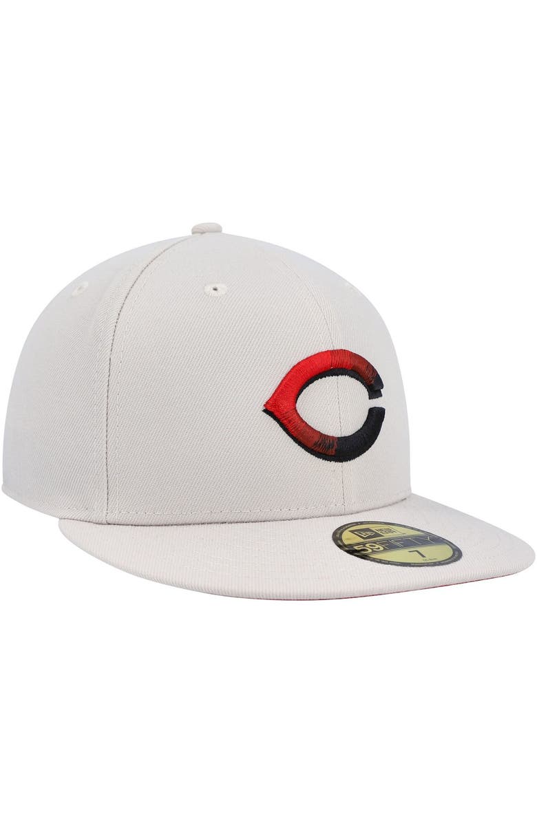 New Era Men's New Era Khaki Cincinnati Reds Stone Dim Undervisor 59FIFTY Fitted Hat, Alternate, color, 