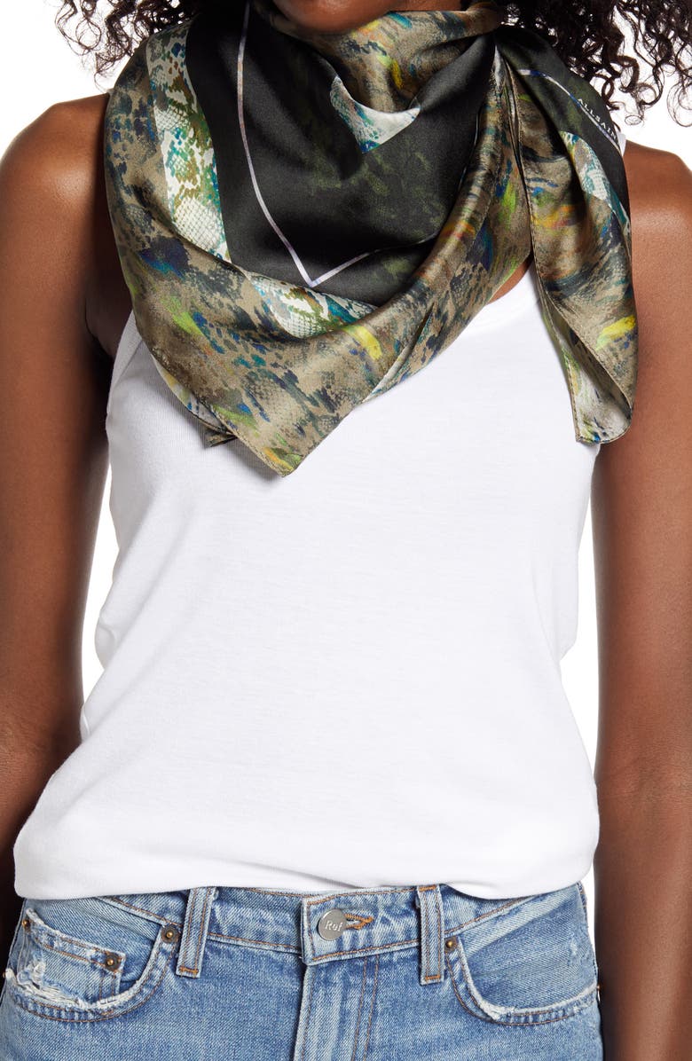 AllSaints Masala Mix Square Silk Scarf, Main, color,