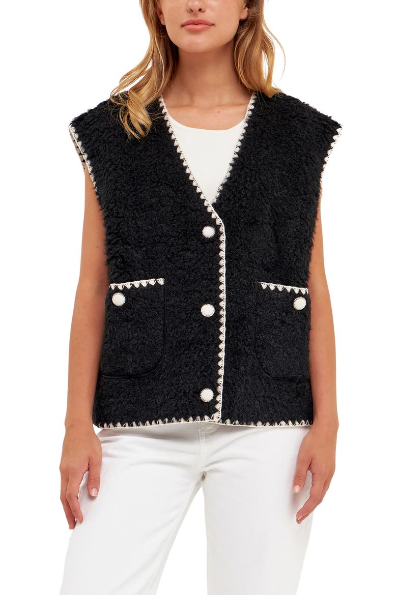 Premium Faux Shearling Vest, Alternate, color, BLACK