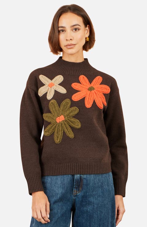 Applique Flowers High Neck Jumper