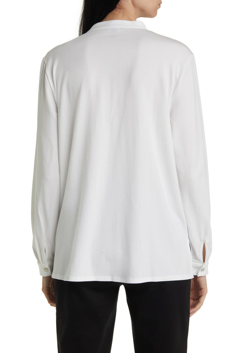 Band Collar Jersey Button-Up Shirt, Alternate, color, WHITE