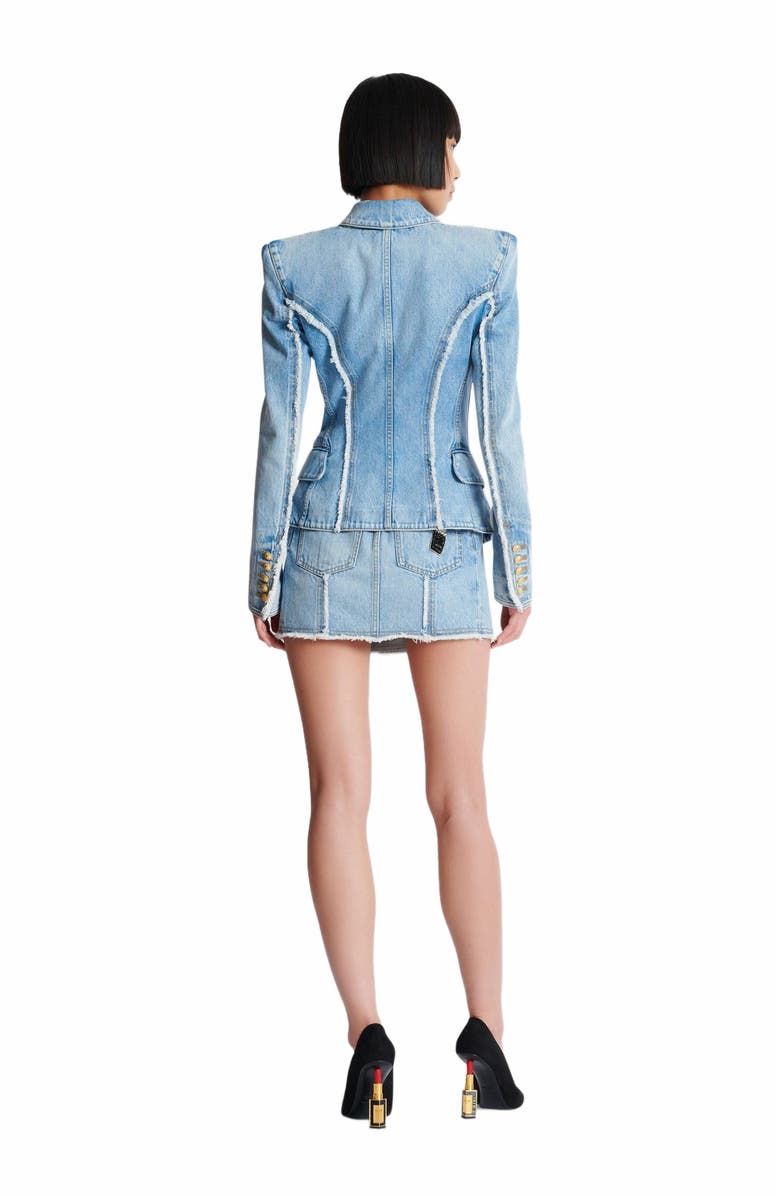 Balmain 6-Button Tailored Denim Jacket, Alternate, color, Blue