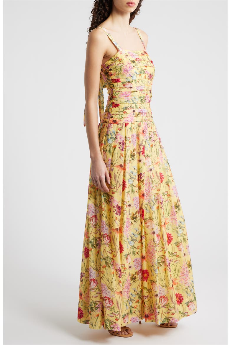 Pleated Floral Print Sleeveless Gown, Alternate, color, YELLOW MULTI