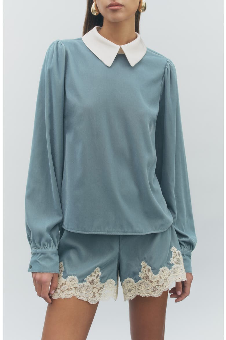 Benny Contrasting Collar Top, Main, color, TEAL IVORY