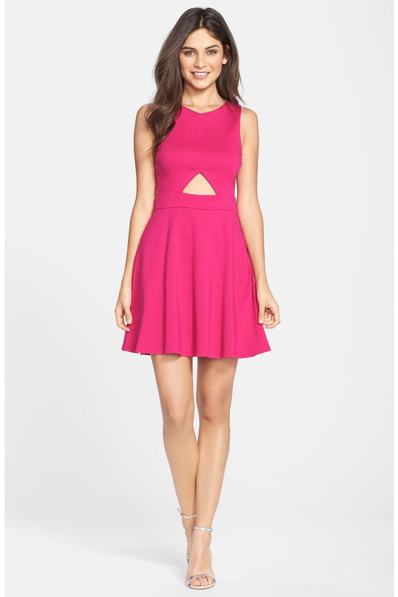 by Cynthia Steffe 'Eastyn' Cutout Ponte Skater Dress, Alternate, color, PEONY