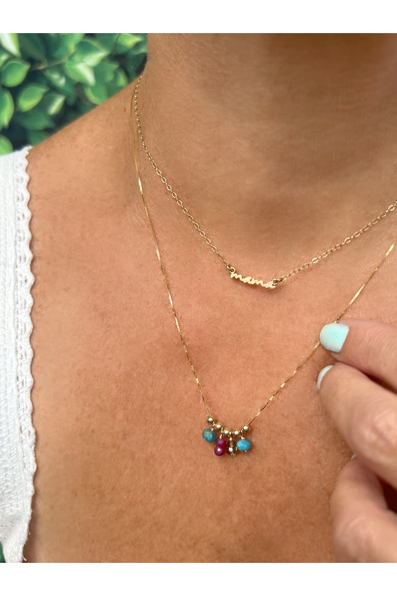 MOVEABLE JEWEL TONE BEAD 14K GOLD NECKLACE, Alternate, color, BLUE