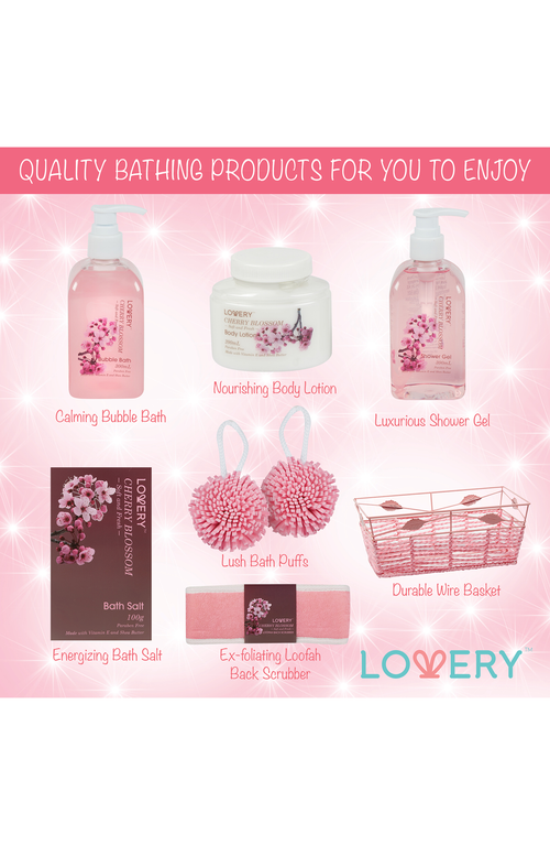 Lovery Cherry Blossom Home Spa Gift Basket Bath Set In Cherry Blossom Pink