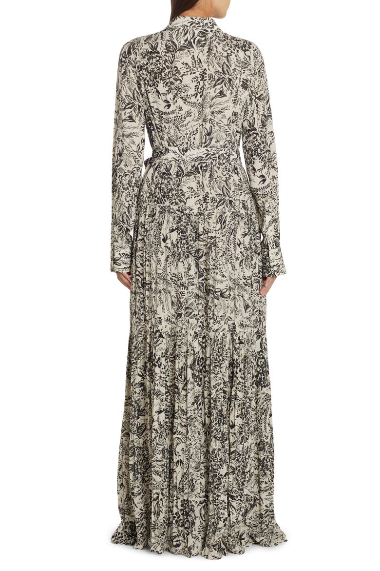 Botanical Print Pleated Crepe Shirtdress, Alternate, color, BONE WHITE/ BLACK