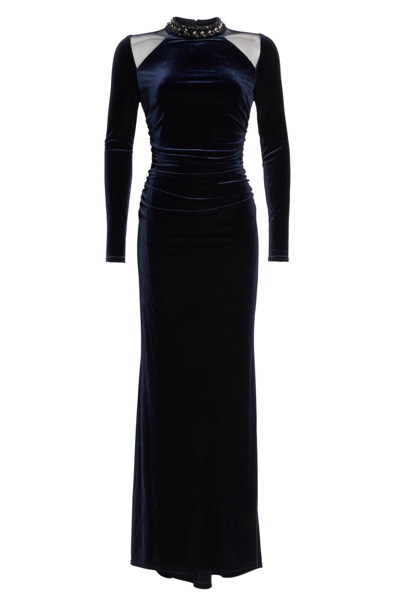 Vince Camuto Mesh Panel Embellished Velvet Gown, Alternate, color, 