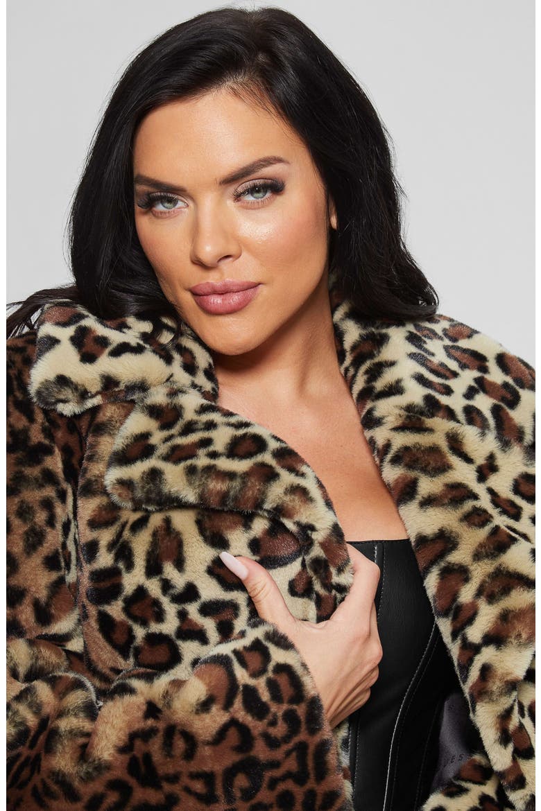 Denise Leopard Print Faux Fur Coat, Alternate, color, BROWN