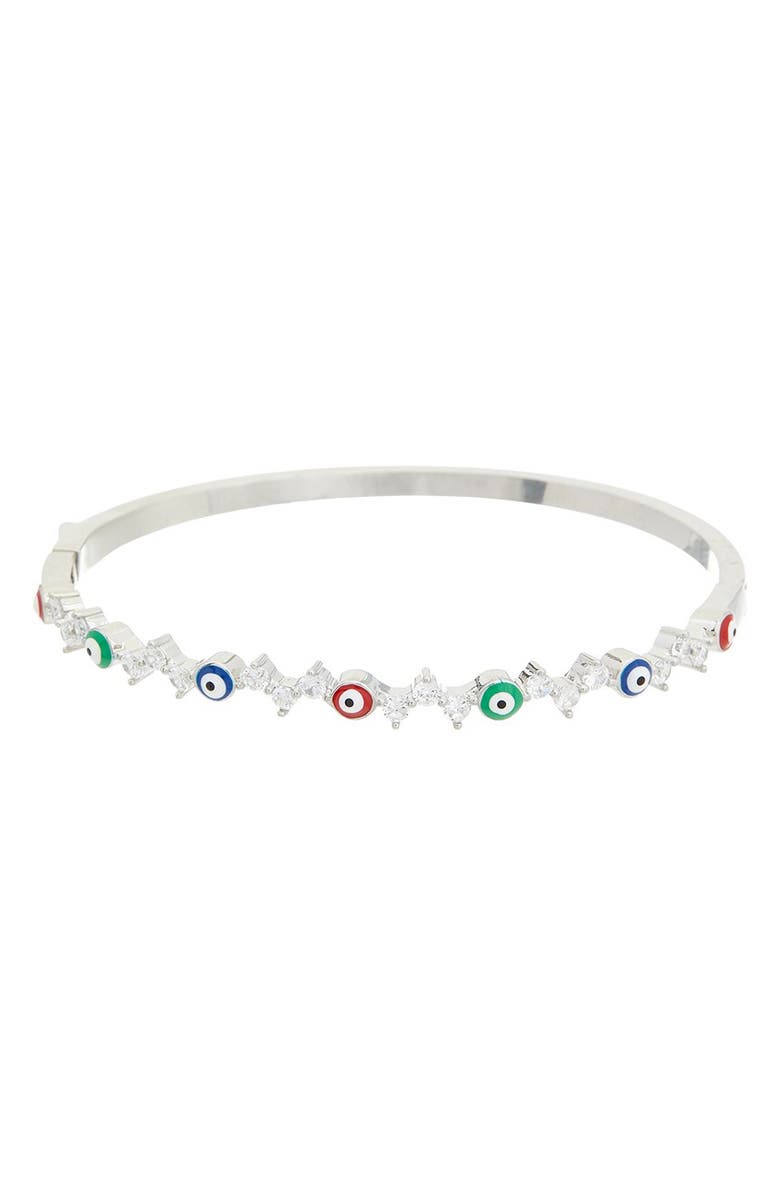 Juvell Cubic Zirconia & Enamel Evil Eye Bangle Bracelet, Main, color, 