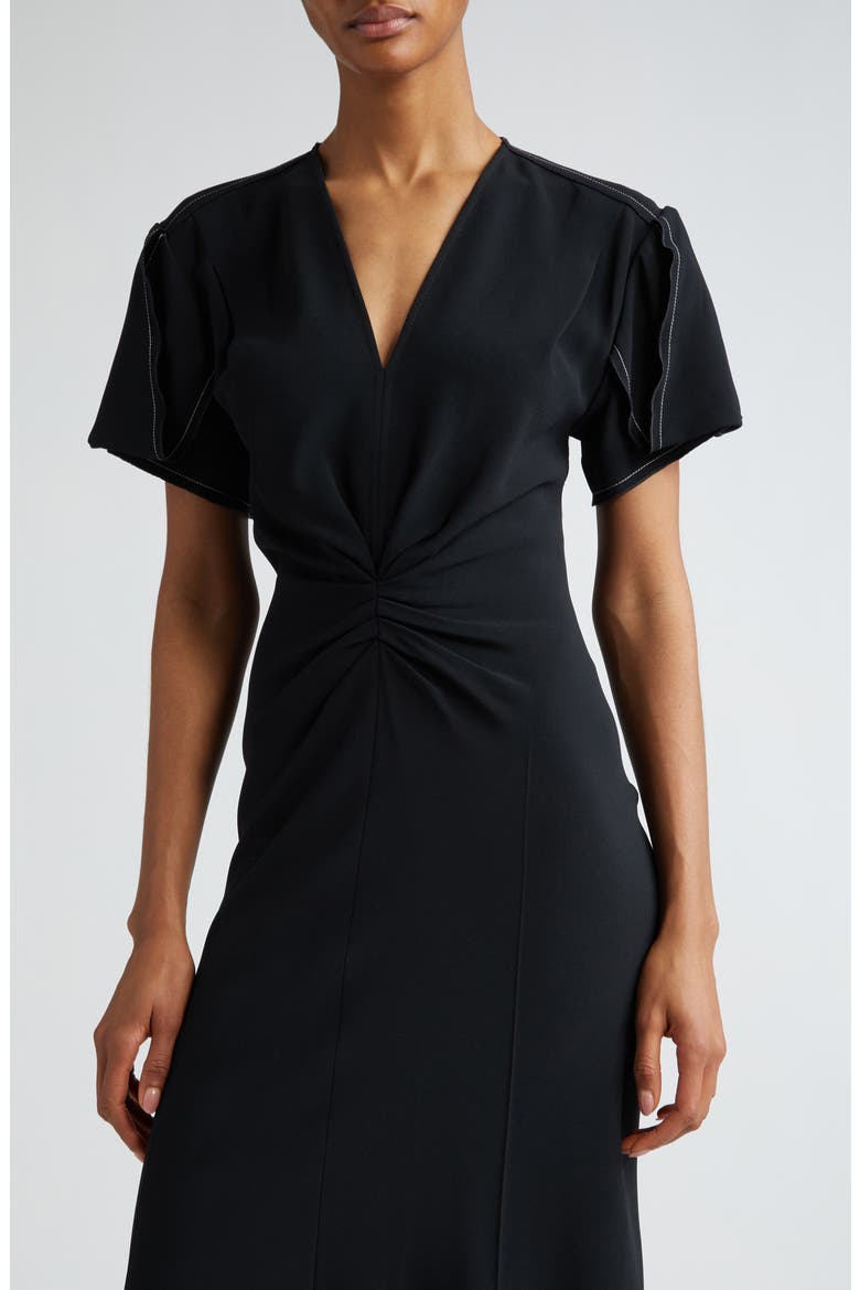 Ruched Waist Midi Dress, Alternate, color, BLACK