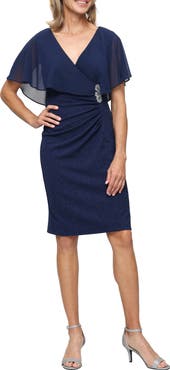 SL FASHIONS Glitter Ruched Chiffon Sheath Dress