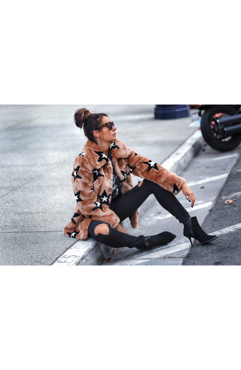 Avec Les Filles Star Print Faux Fur Swing Coat, Alternate, color,