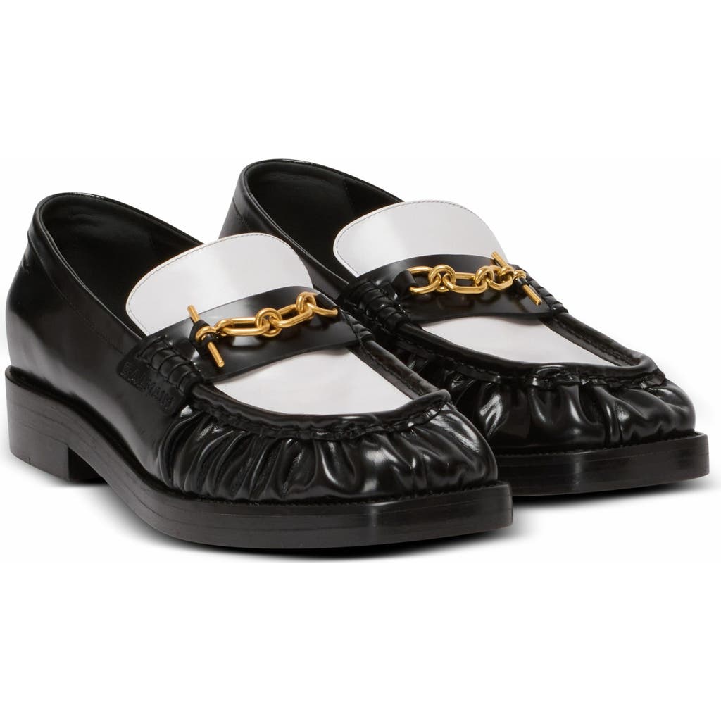 Balmain Sync Glazed Leather Loafers In Black