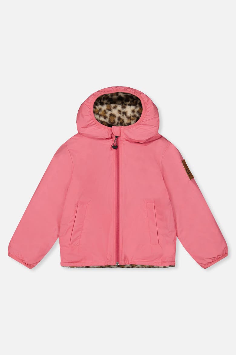 Reversible Mid-Season Fleece Hooded Jacket, Alternate, color, Pink and Leopard