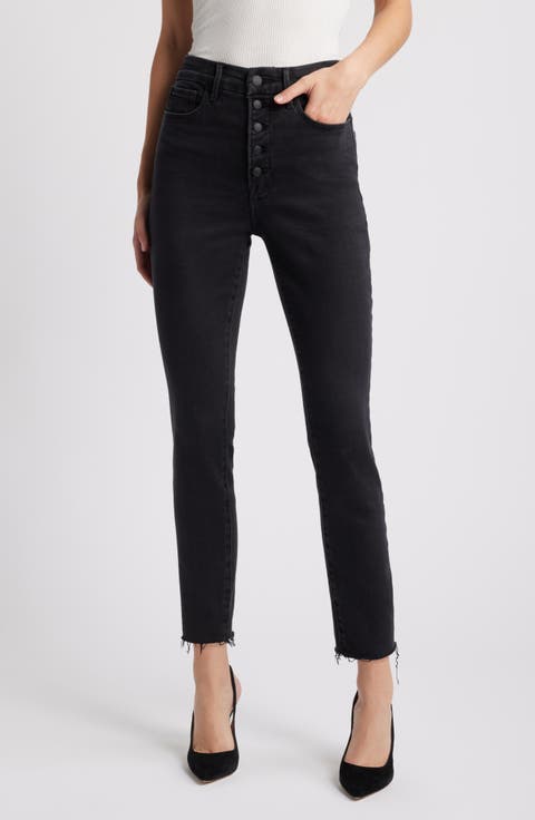Good Waist Raw Hem Crop Jeans (Black 343) (Regular & Plus)