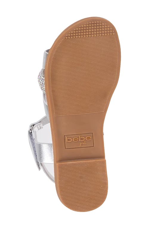 Bebe Little Girls Flat With Rhinestone And Heart Charm Sandals In Metallic Silver