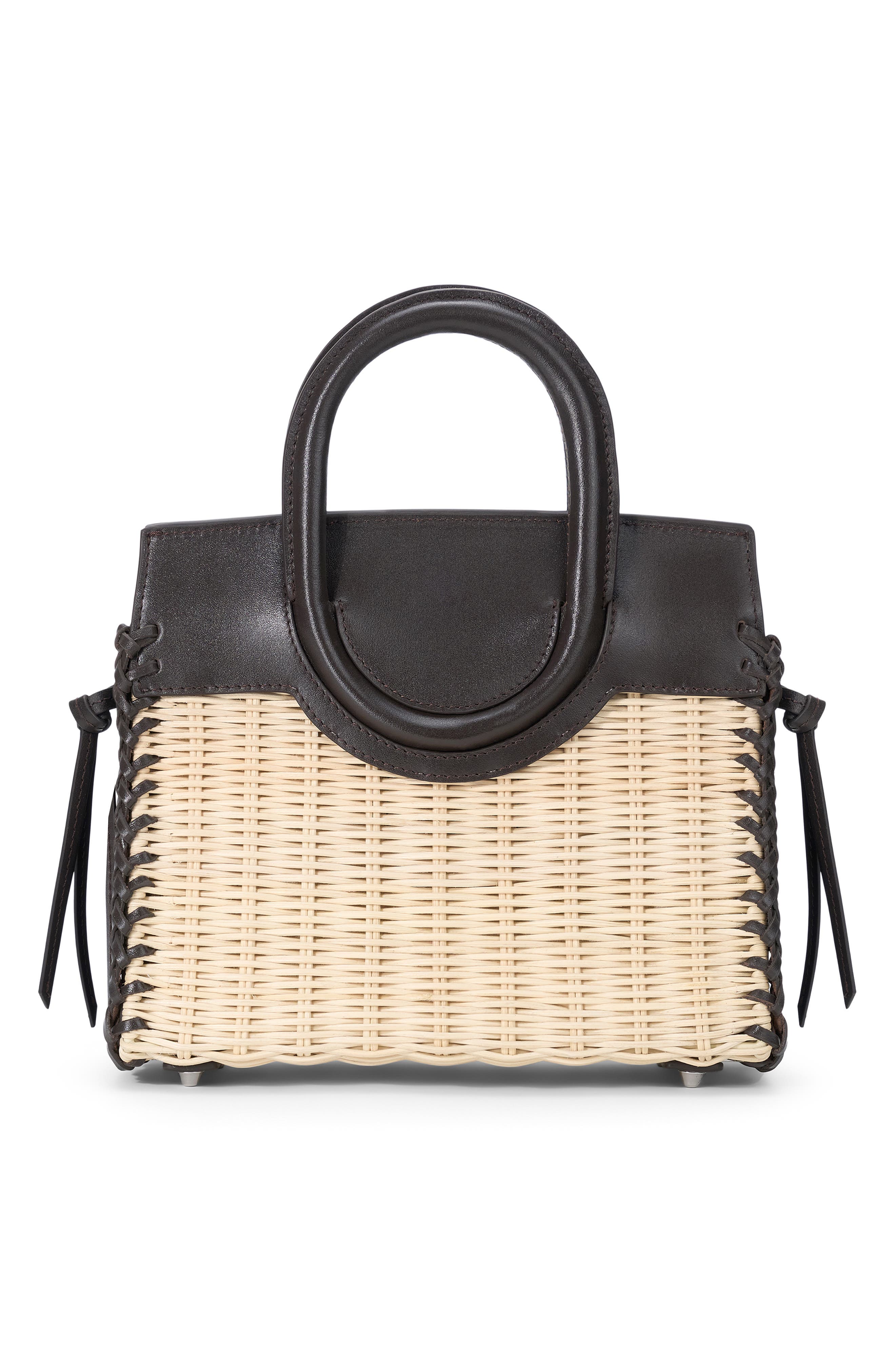 STAUD Mini Maude Wicker Top Handle Bag, Alternate, color, Natural/ Espresso