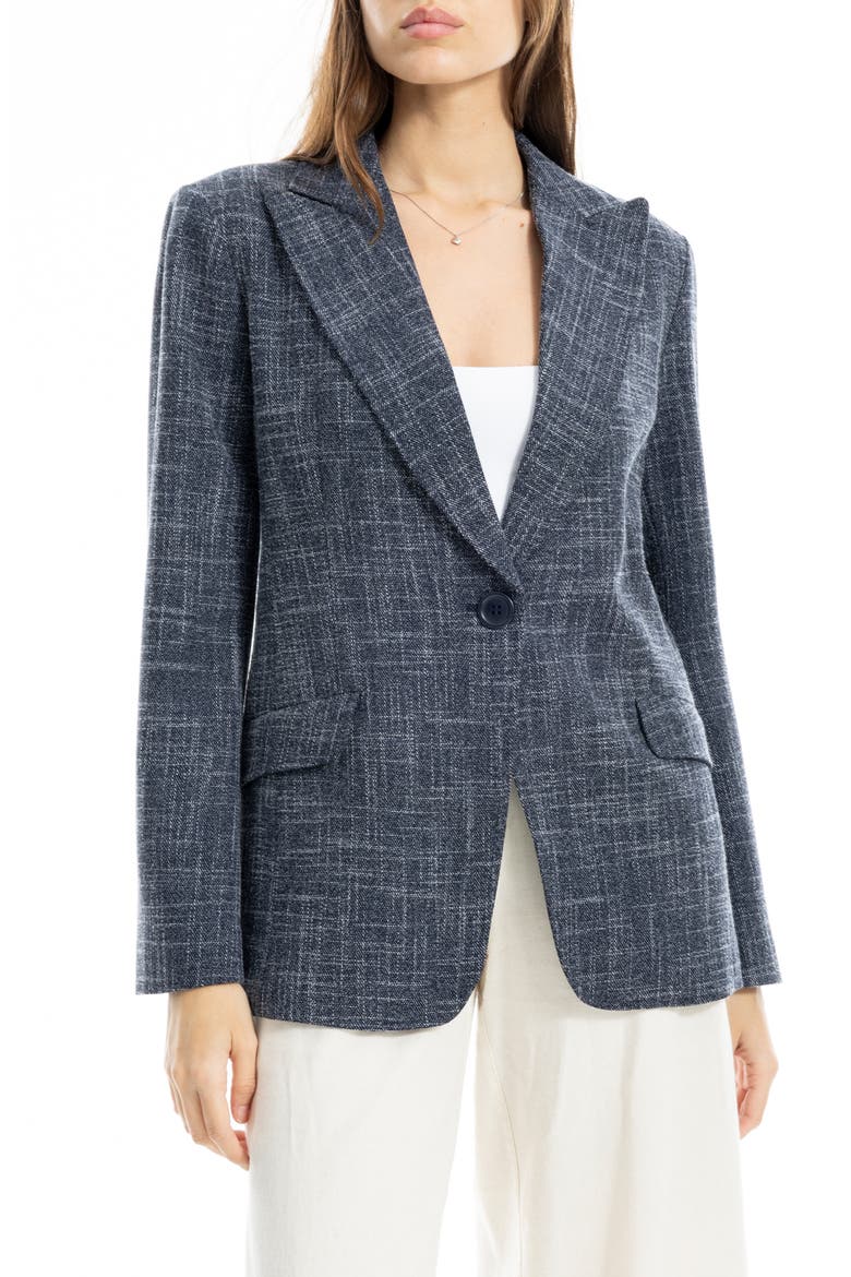 One Button Blazer, Alternate, color, DARK NAVY MELANGE