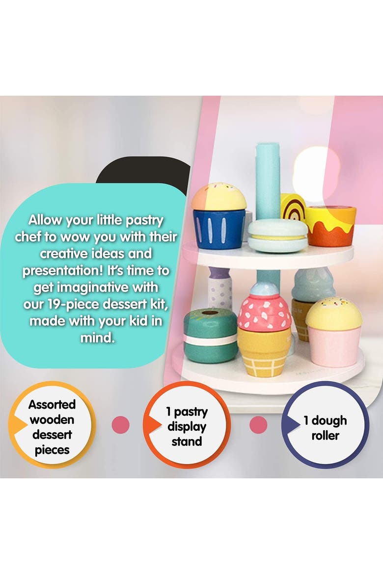 19-Piece Wooden Kid's Bakery Play Set - Play Pretend Dessert Chef Kit for Toddlers, Alternate, color, Blue