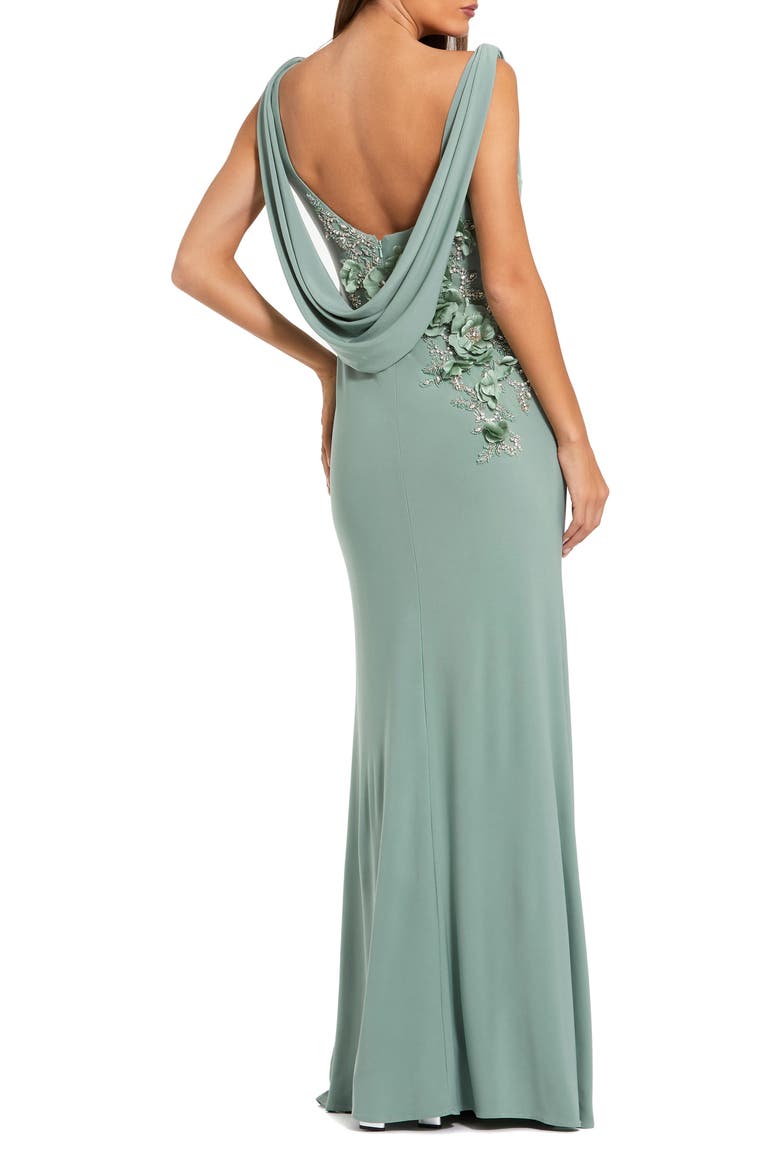 Sleeveless 3D Flower Detailing Cowl Neck Gown, Alternate, color, Sage