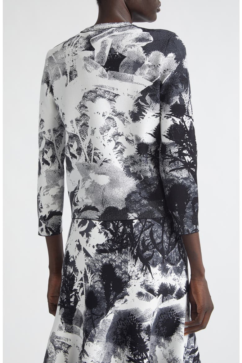 Floral Jacquard Crewneck Cardigan, Alternate, color, IVORY/ BLACK