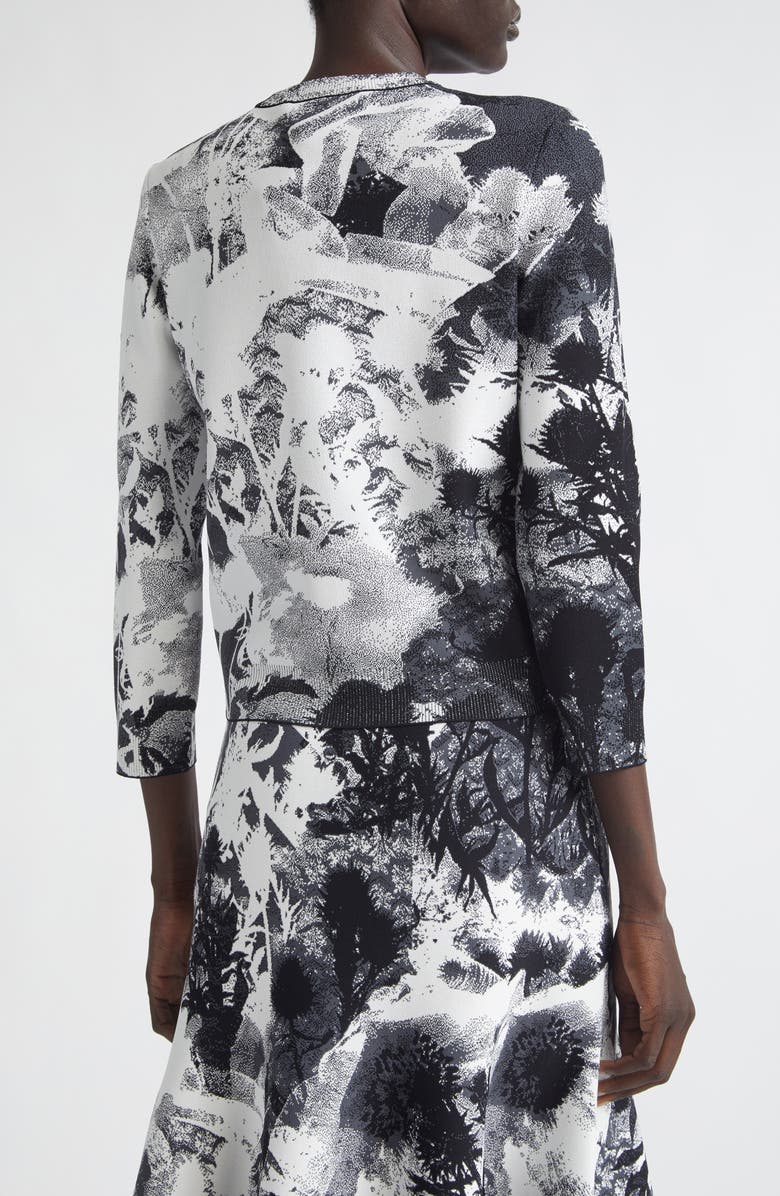 McQueen Floral Jacquard Crewneck Cardigan, Alternate, color, Ivory/ Black
