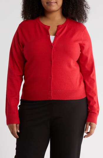 Nordstrom Rack Crewneck Button Front Cardigan In Red