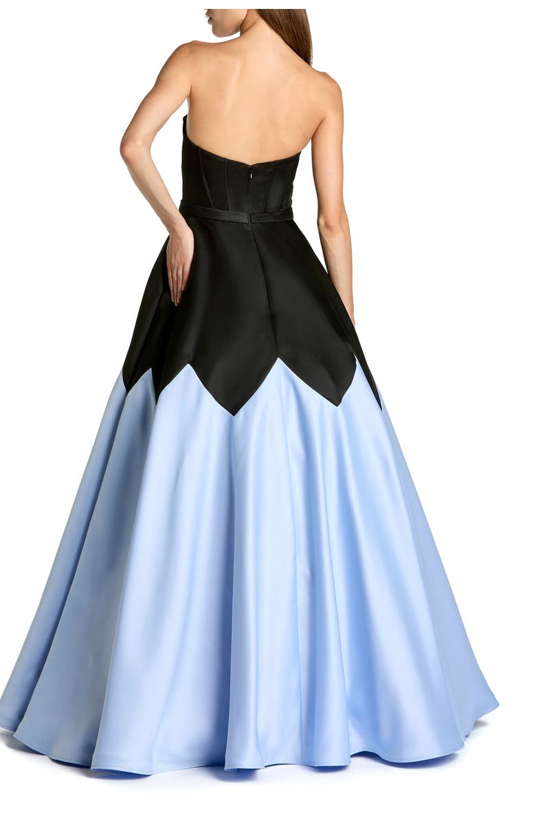 Mac Duggal Corset Strapless Sweetheart Colorblock Satin Ball Gown, Alternate, color, Black Blue