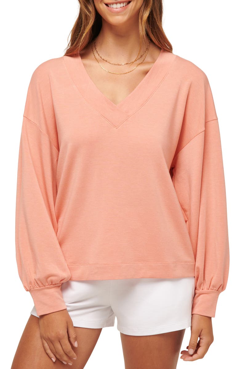 TravisMathew Cloud French Terry Pullover Sweatshirt, Main, color, Heather Canyon Sunse