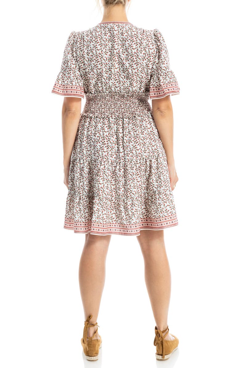 MAX STUDIO Short Sleeve Tiered Crepe Dress, Alternate, color, Ivory/ Red